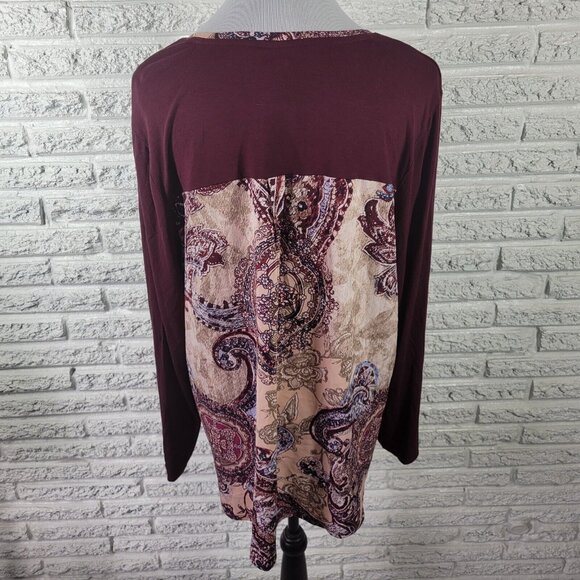 Chicos Women Top 3 Standard XL Tee Long Sleeve Pocket Purple Mandala GEO202E - Picture 6 of 9